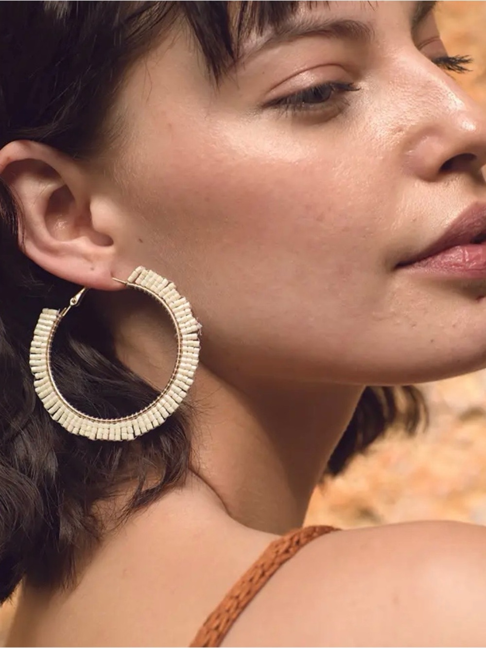 Myra Bag Cream Beaded Hoop Earrings - Women Jewelry